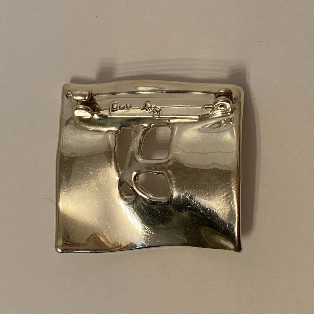 BAT AMI BROOCH PIN 925 STERLING SILVER VINTAGE MODERNIST ABSTRACT ISRAEL SIGNED